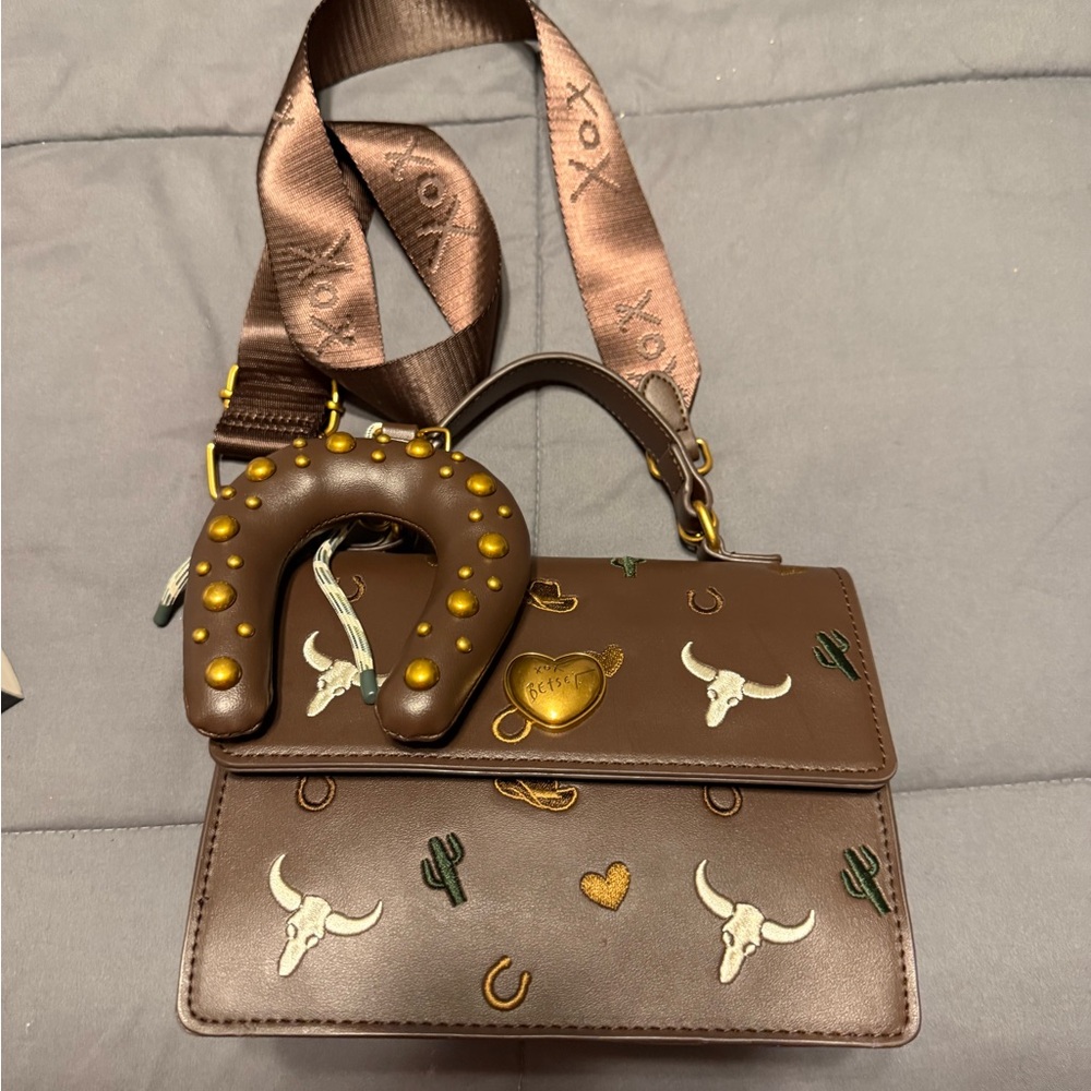 Betsey Johnson Brown Crossbody Bag with Embellishments